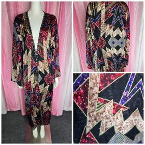 Suki So Artsy Colorful Sequin Greek Goddess Kimono Robe One Size